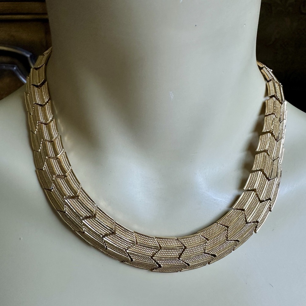 VTG 1950s Napier Collar Chevron Deco Link Necklace 16 Inch Gold‎ Plated Signed